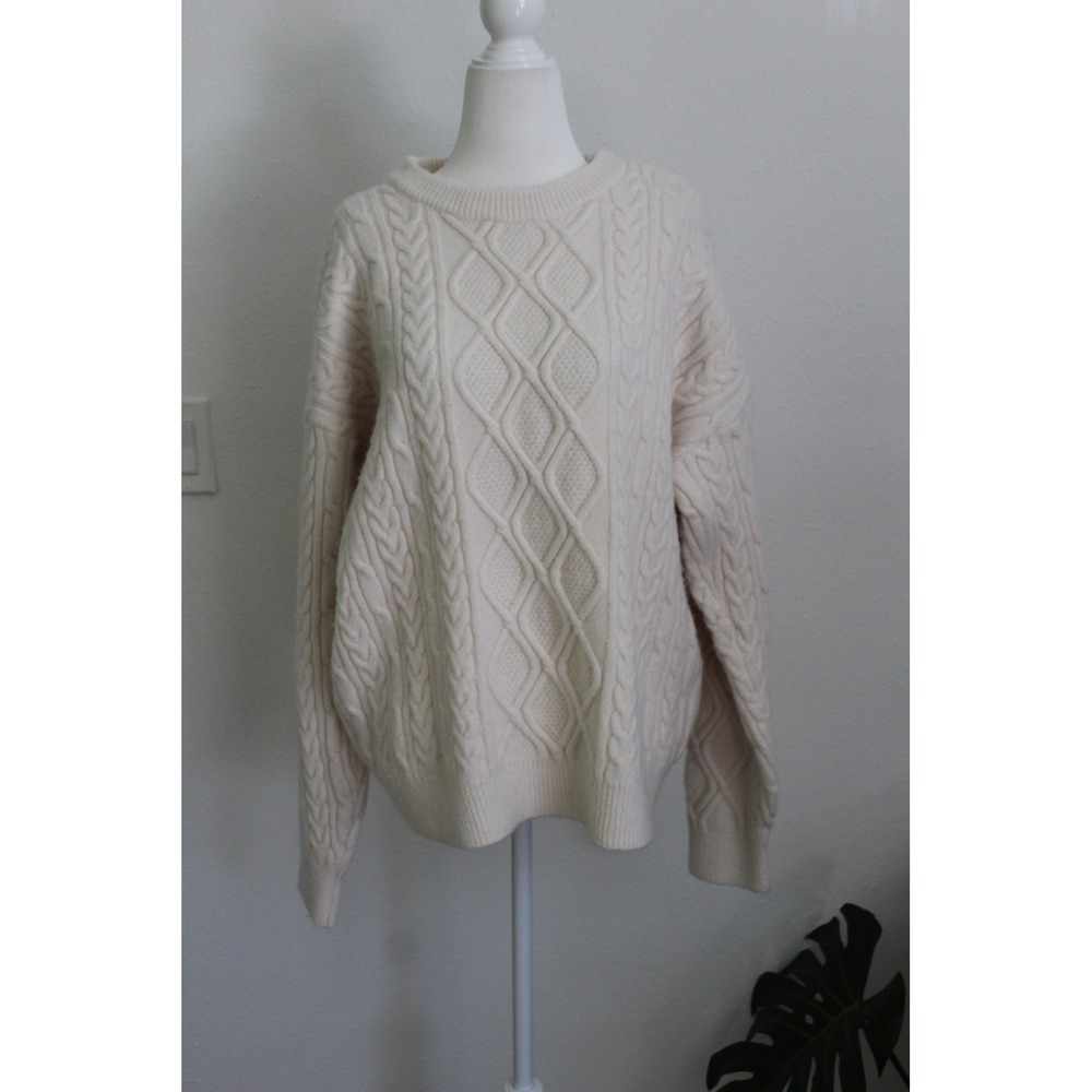Aelfric Eden Ivory Cable Knit Oversized Crew Neck Sweater Womens Large Slouchy